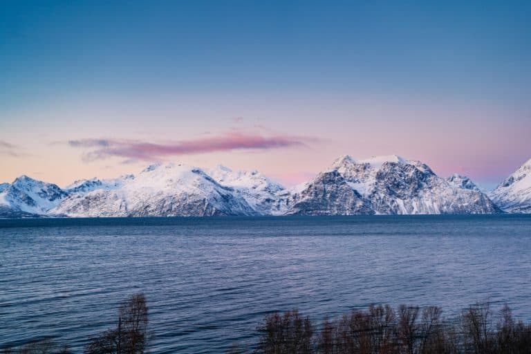 Lyngen Alps winter peaks rising 1,800 metres directly from the Lyngenfjord