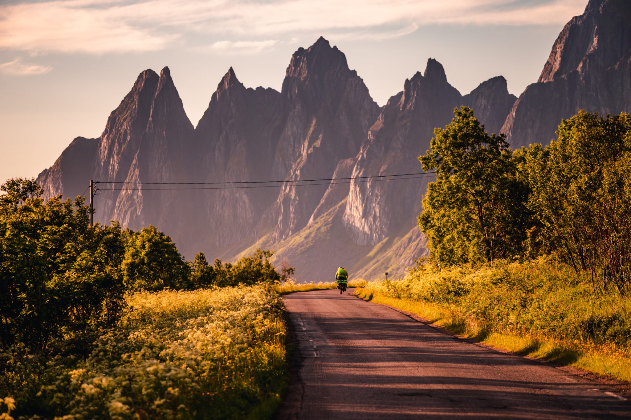 Steep summit spires of the Okshornan ridge on northern Senja with the ocean below